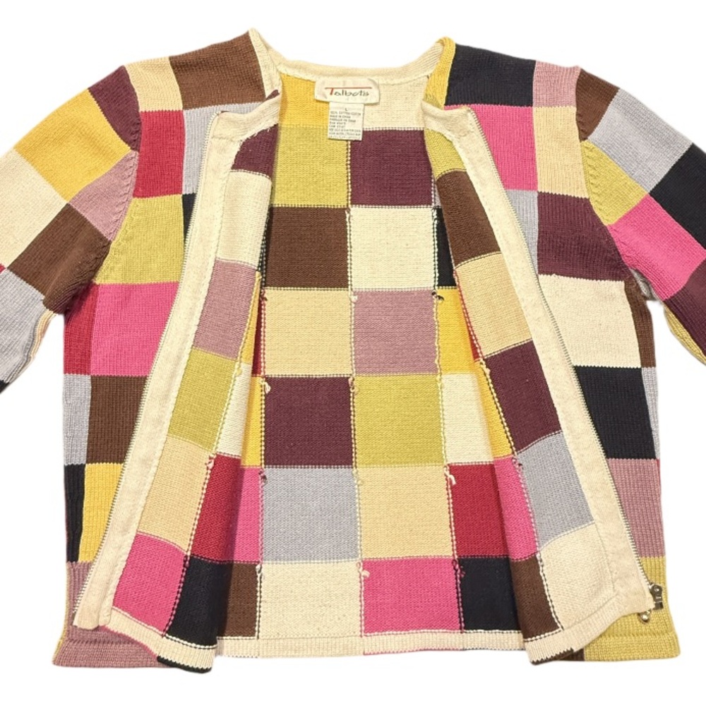 Talbots | Multi Color Patchwork Crew Zip Sweater … - image 5
